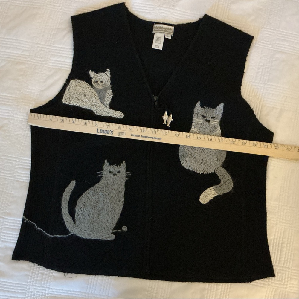 Coldwater Creek Black Vest with Gray Cat Designs